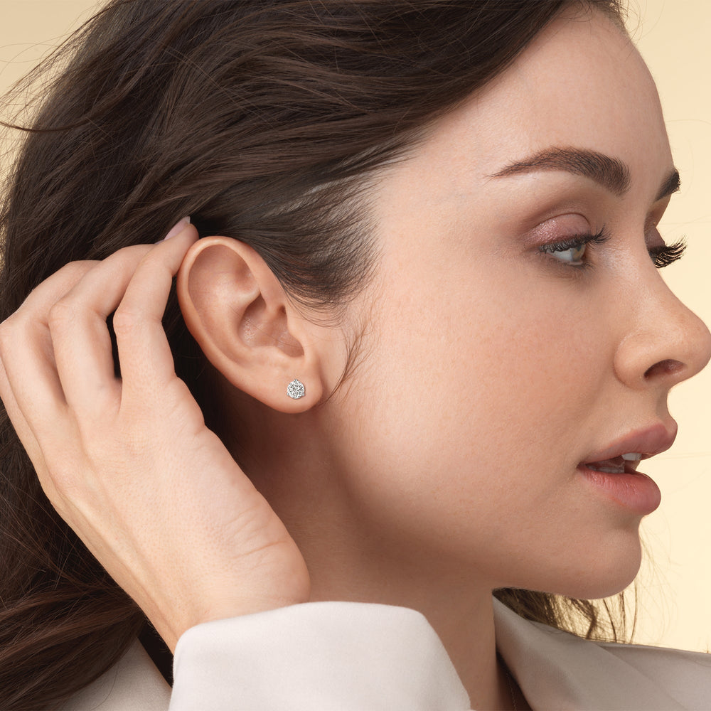 Classic Round Brilliant Cut Diamond Three Prong Martini Stud Earrings (F/G VS+) with 14KT Rose Gold / Lab / 3 Cut Diamond in 14KT Rose Gold / Lab / 3 view 3

