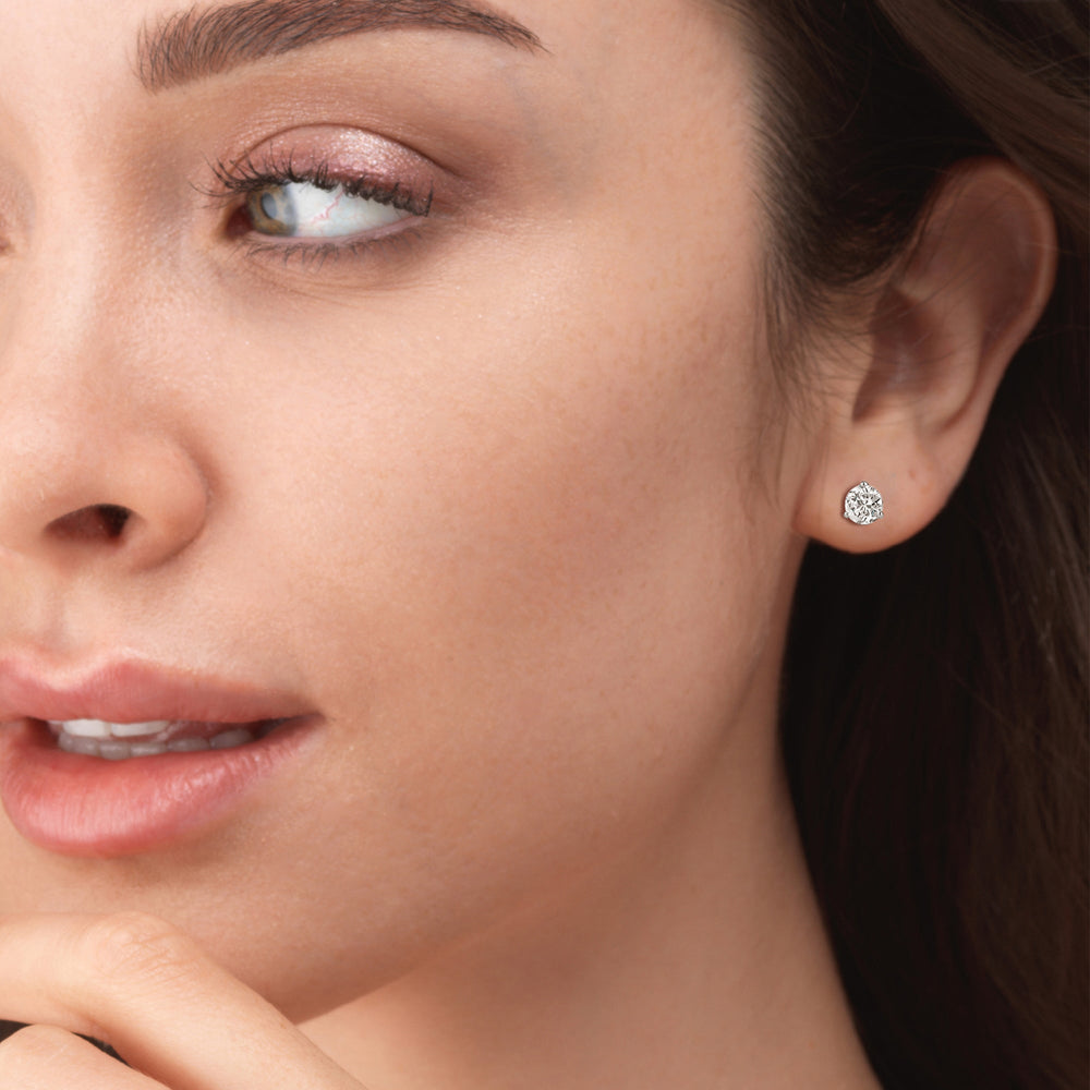 Classic Round Brilliant Cut Diamond Three Prong Martini Stud Earrings (F/G VS+) with 14KT Rose Gold / Lab / 3 Cut Diamond in 14KT Rose Gold / Lab / 3 view 2
