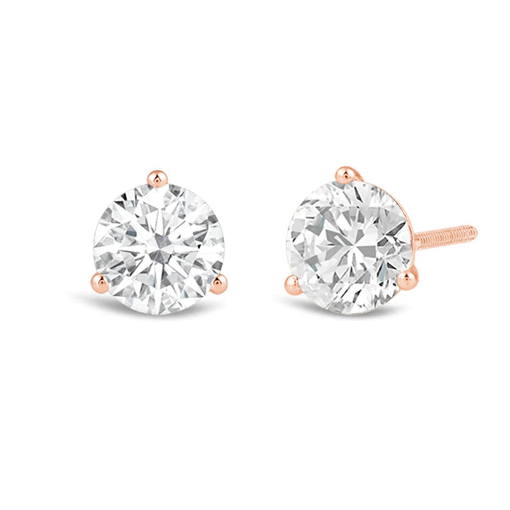 Classic Round Brilliant Cut Diamond Three Prong Martini Stud Earrings (F/G VS+) with 14KT Rose Gold / Lab / 4 Cut Diamond in 14KT Rose Gold / Lab / 4 view 1
