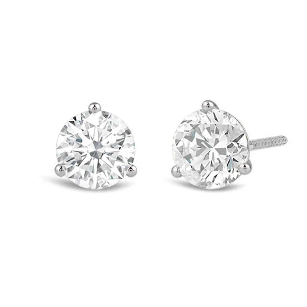 Classic Round Brilliant Cut Diamond Three Prong Martini Stud Earrings (F/G VS+) with 14KT White Gold / Lab / 4 Cut Diamond in 14KT White Gold / Lab / 4 view 1
