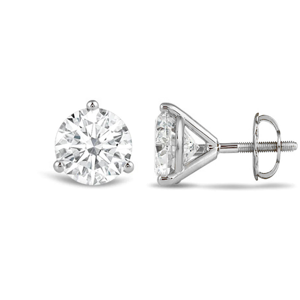 Classic Round Brilliant Cut Diamond Three Prong Martini Stud Earrings (F/G VS+) with 14KT White Gold / Lab / 4 Cut Diamond in 14KT White Gold / Lab / 4 view 4
