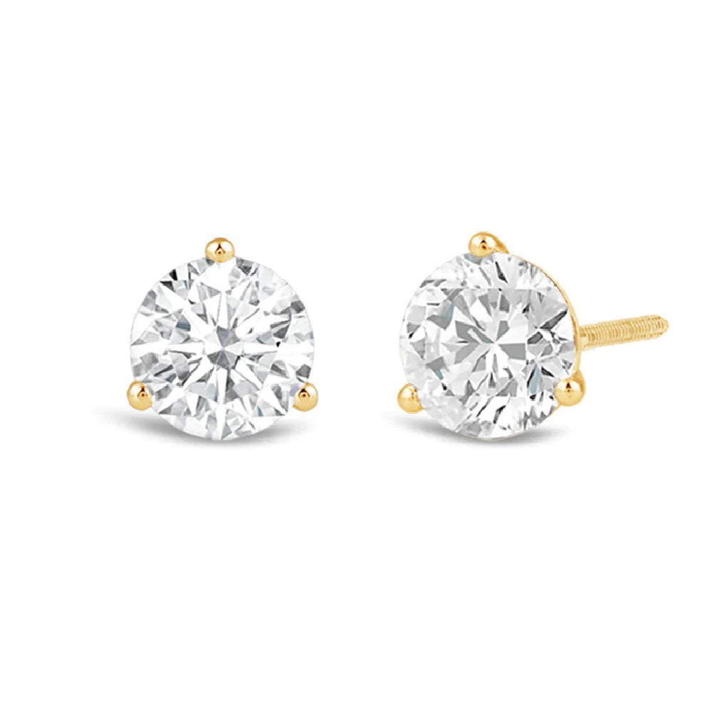 Classic Round Brilliant Cut Diamond Three Prong Martini Stud Earrings (F/G VS+) with 14KT Yellow Gold / Lab / 4 Cut Diamond in 14KT Yellow Gold / Lab / 4 view 1
