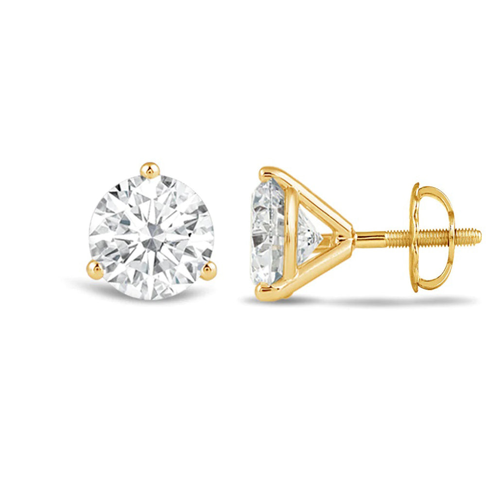 Classic Round Brilliant Cut Diamond Three Prong Martini Stud Earrings (F/G VS+) with 14KT Yellow Gold / Lab / 4 Cut Diamond in 14KT Yellow Gold / Lab / 4 view 4
