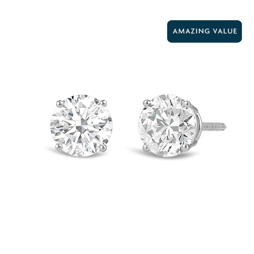 Classic Round Diamond Four Prong Stud Earrings (F/G SI+) with 14KT White Gold / Lab / 3 Cut Diamond in 14KT White Gold / Lab / 3 view 1
