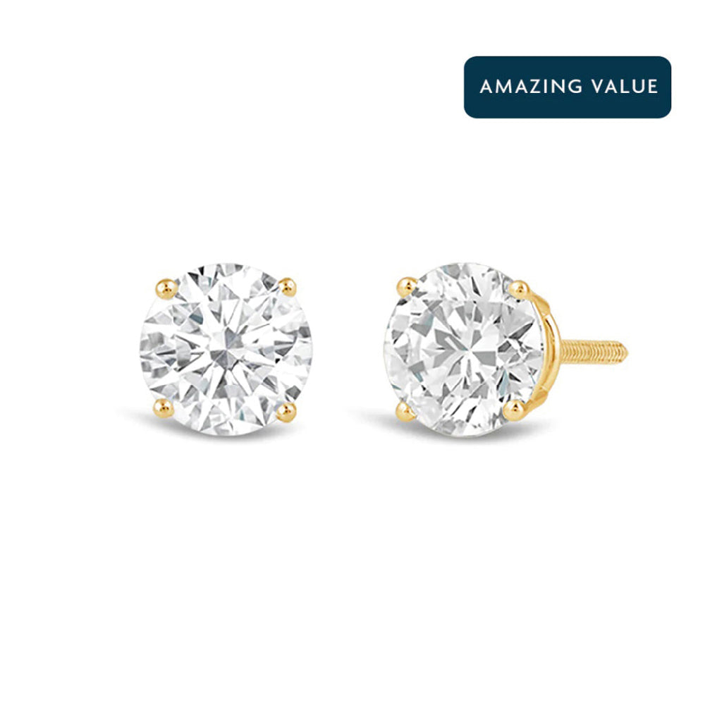Classic Round Diamond Four Prong Stud Earrings (F/G SI+) with 14KT Yellow Gold / Lab / 3 Cut Diamond in 14KT Yellow Gold / Lab / 3 view 1
