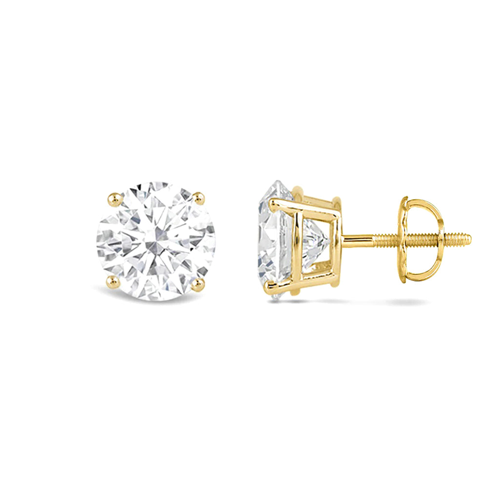 Classic Round Diamond Four Prong Stud Earrings (F/G SI+) with 14KT Yellow Gold / Lab / 3 Cut Diamond in 14KT Yellow Gold / Lab / 3 view 4
