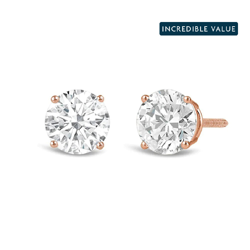 Classic Round Diamond Four Prong Stud Earrings (F/G SI+) with 14KT Rose Gold / Lab / 4 Cut Diamond in 14KT Rose Gold / Lab / 4 view 1
