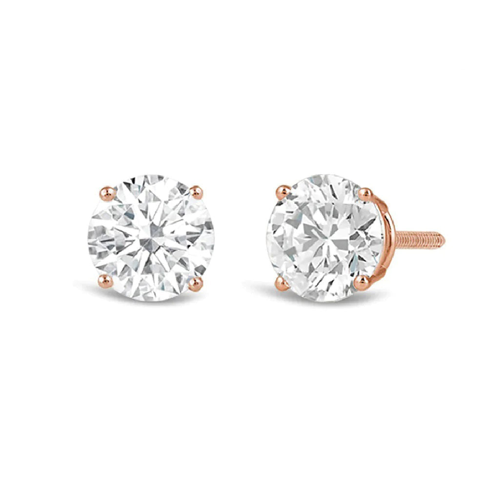 Classic Round Diamond Four Prong Studs Earrings (F/G SI+) with 14KT Rose Gold / Lab / 4 Cut Diamond in 14KT Rose Gold / Lab / 4 view 1
