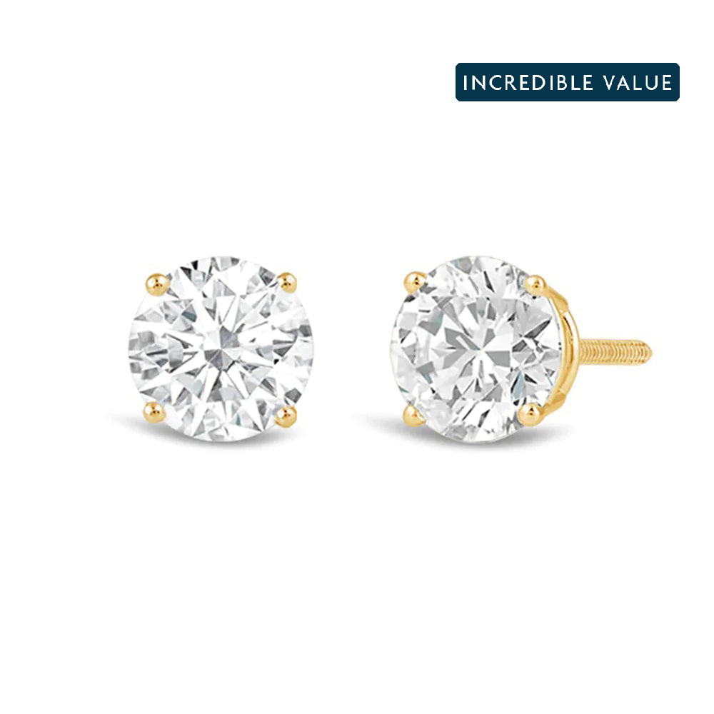 Classic Round Diamond Four Prong Stud Earrings (F/G SI+) with 14KT Yellow Gold / Lab / 4 Cut Diamond in 14KT Yellow Gold / Lab / 4 view 1
