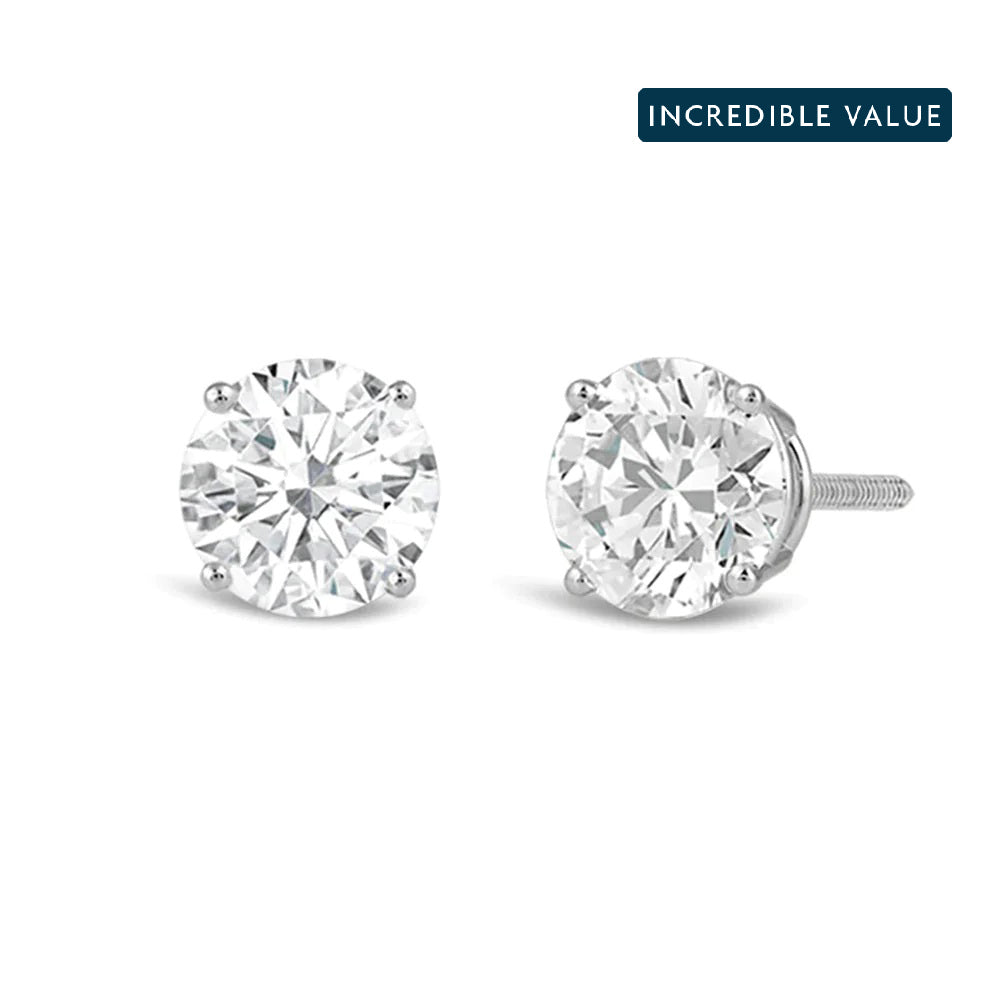 Classic Round Diamond Four Prong Stud Earrings (F/G SI+) with 14KT White Gold / Lab / 4 Cut Diamond in 14KT White Gold / Lab / 4 view 1
