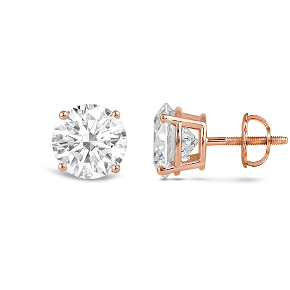 Classic Round Diamond Four Prong Stud Earrings (F/G SI+) with 14KT Rose Gold / Lab / 4 Cut Diamond in 14KT Rose Gold / Lab / 4 view 4
