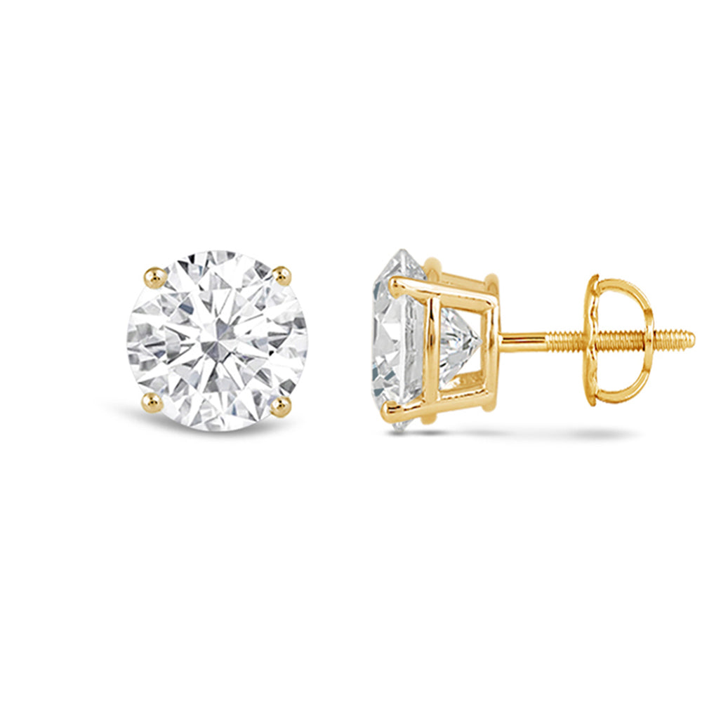 Classic Round Diamond Four Prong Stud Earrings (F/G SI+) with 14KT Yellow Gold / Lab / 4 Cut Diamond in 14KT Yellow Gold / Lab / 4 view 4
