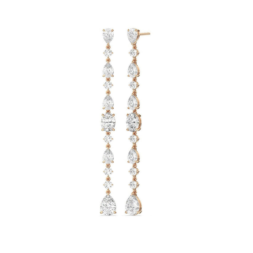 Pear Round and Oval Diamonds Single Line Long Earring with 14KT Rose Gold / Lab / 7 Cut Diamond in 14KT Rose Gold / Lab / 7 view 1
