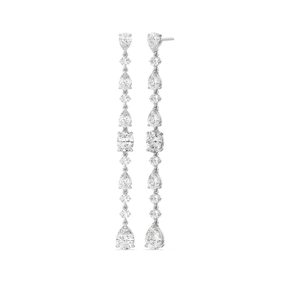 Pear Round and Oval Diamonds Single Line Long Earring with 14KT White Gold / Lab / 7 Cut Diamond in 14KT White Gold / Lab / 7 view 1
