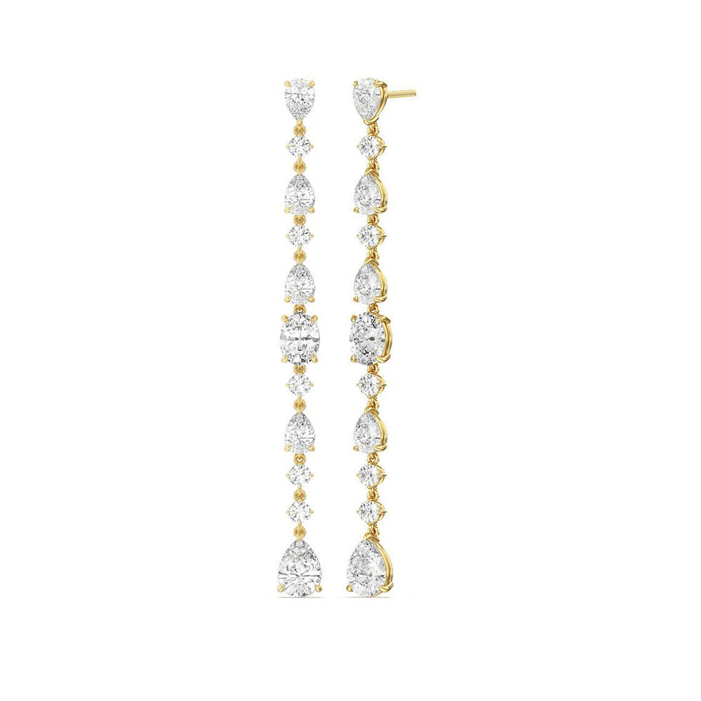 Pear Round and Oval Diamonds Single Line Long Earring with 14KT Yellow Gold / Lab / 7 Cut Diamond in 14KT Yellow Gold / Lab / 7 view 1
