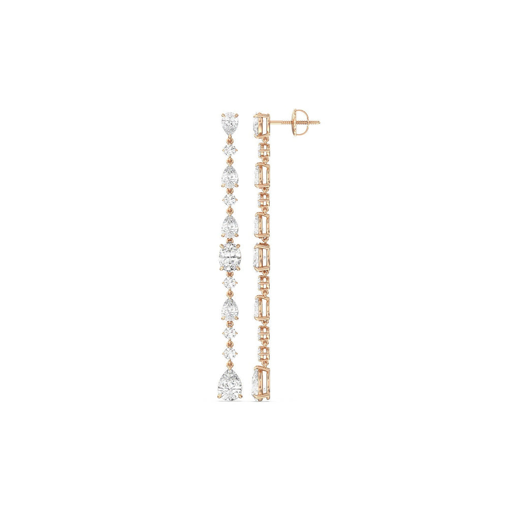Pear Round and Oval Diamonds Single Line Long Earring with 14KT Rose Gold / Lab / 7 Cut Diamond in 14KT Rose Gold / Lab / 7 view 2
