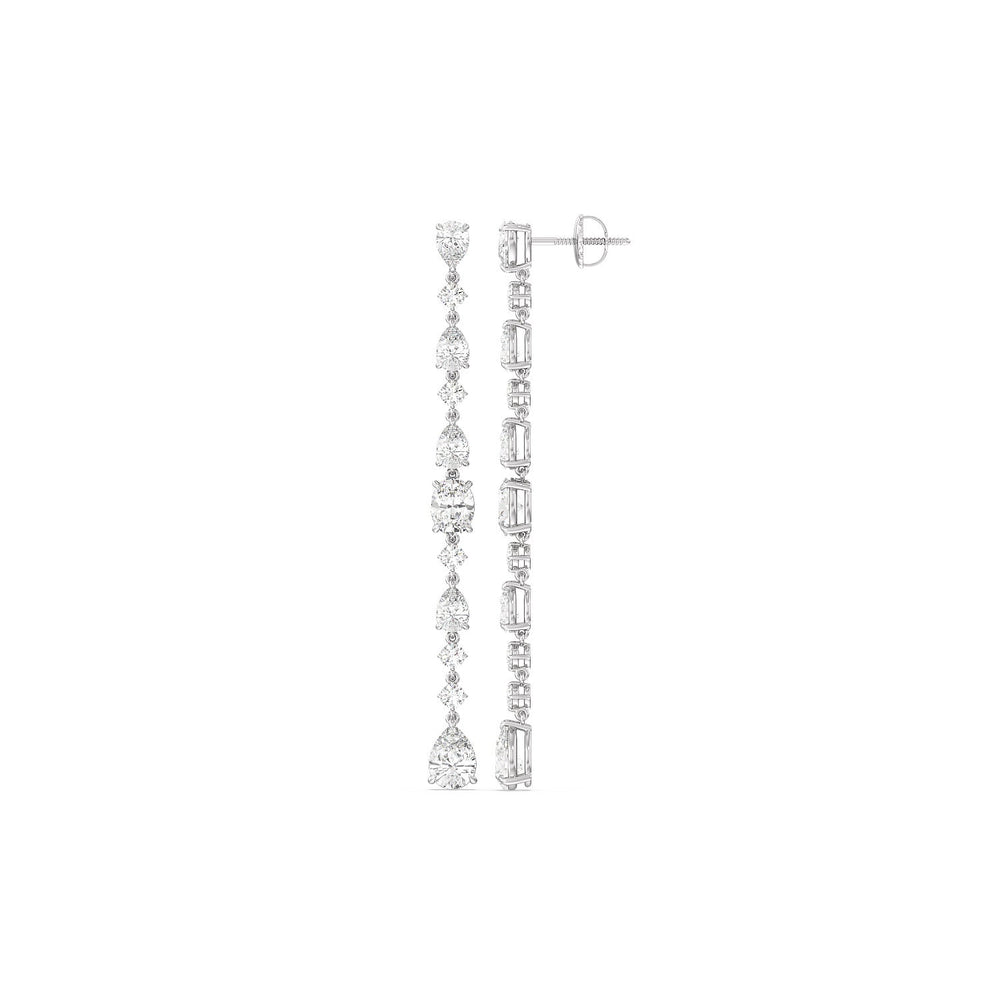 Pear Round and Oval Diamonds Single Line Long Earring with 14KT White Gold / Lab / 7 Cut Diamond in 14KT White Gold / Lab / 7 view 2
