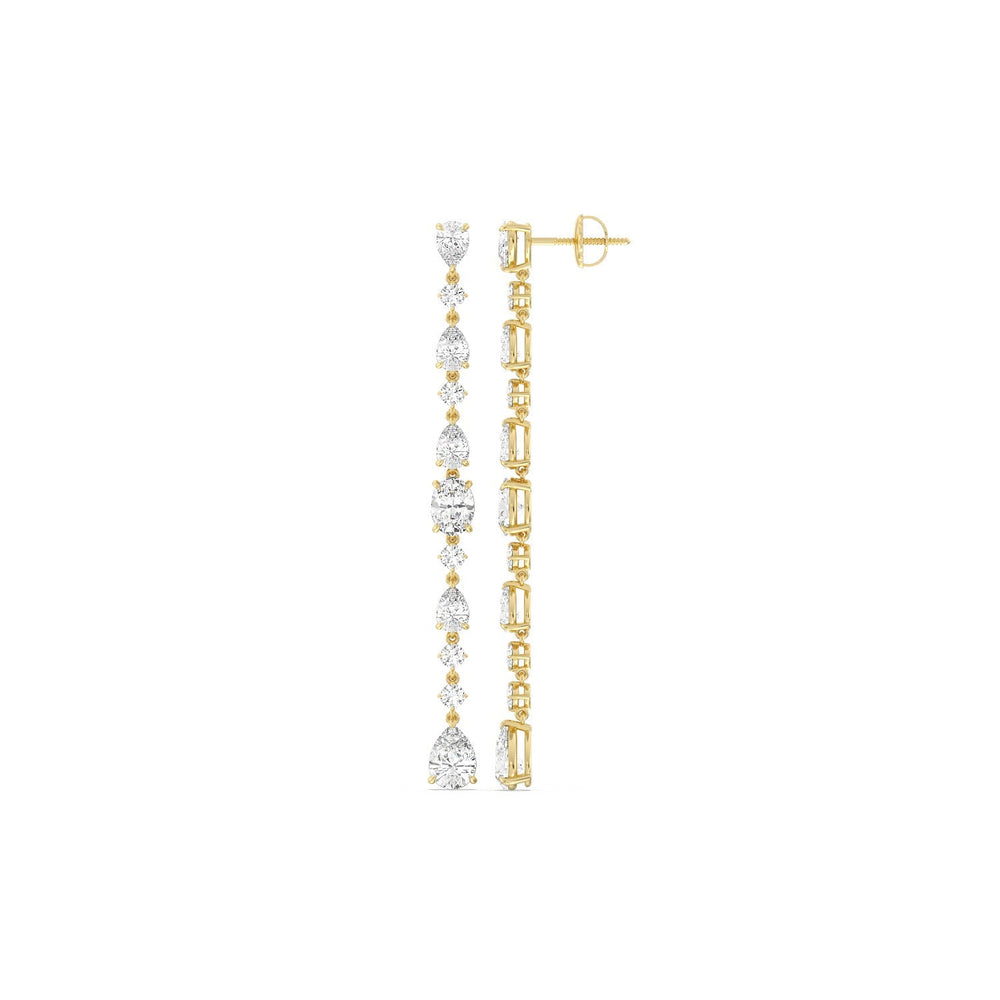 Pear Round and Oval Diamonds Single Line Long Earring with 14KT Yellow Gold / Lab / 7 Cut Diamond in 14KT Yellow Gold / Lab / 7 view 2
