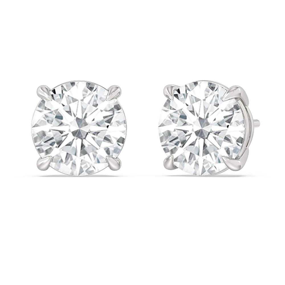 Certified Luxe Four Prong Lab Diamond Stud Earrings (IGI G+ VS+) with Platinum / Lab / 10 Cut Diamond in 14KT Platinum / Lab / 10 view 1

