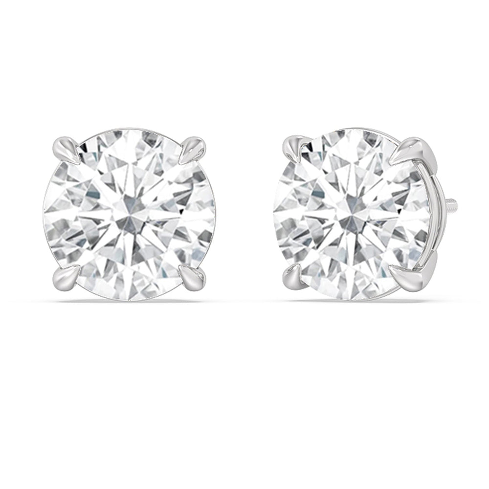 Certified Luxe Four Prong Lab Diamond Stud Earrings (IGI G+ VS+) with Platinum / Lab / 12 Cut Diamond in 14KT Platinum / Lab / 12 view 1
