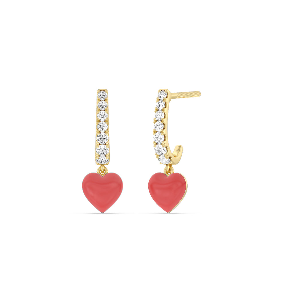 Classic Diamond Heart Huggies in Ceramic with 14KT Yellow Gold / Hibiscus / 1/3 Cut Diamond in 14KT Yellow Gold / Hibiscus / 1/3 view 1

