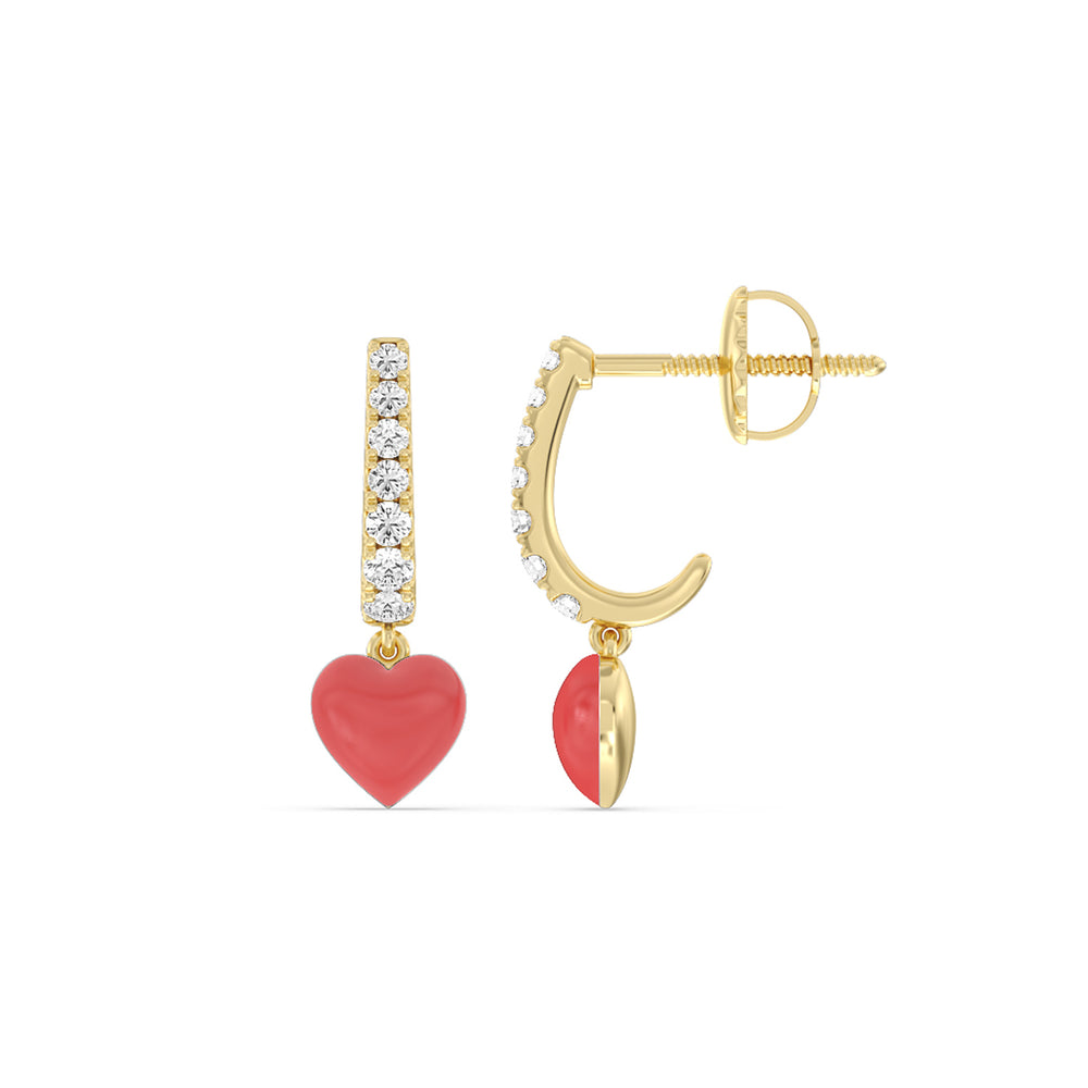 Classic Diamond Heart Huggies in Ceramic with 14KT Yellow Gold / Hibiscus / 1/3 Cut Diamond in 14KT Yellow Gold / Hibiscus / 1/3 view 2
