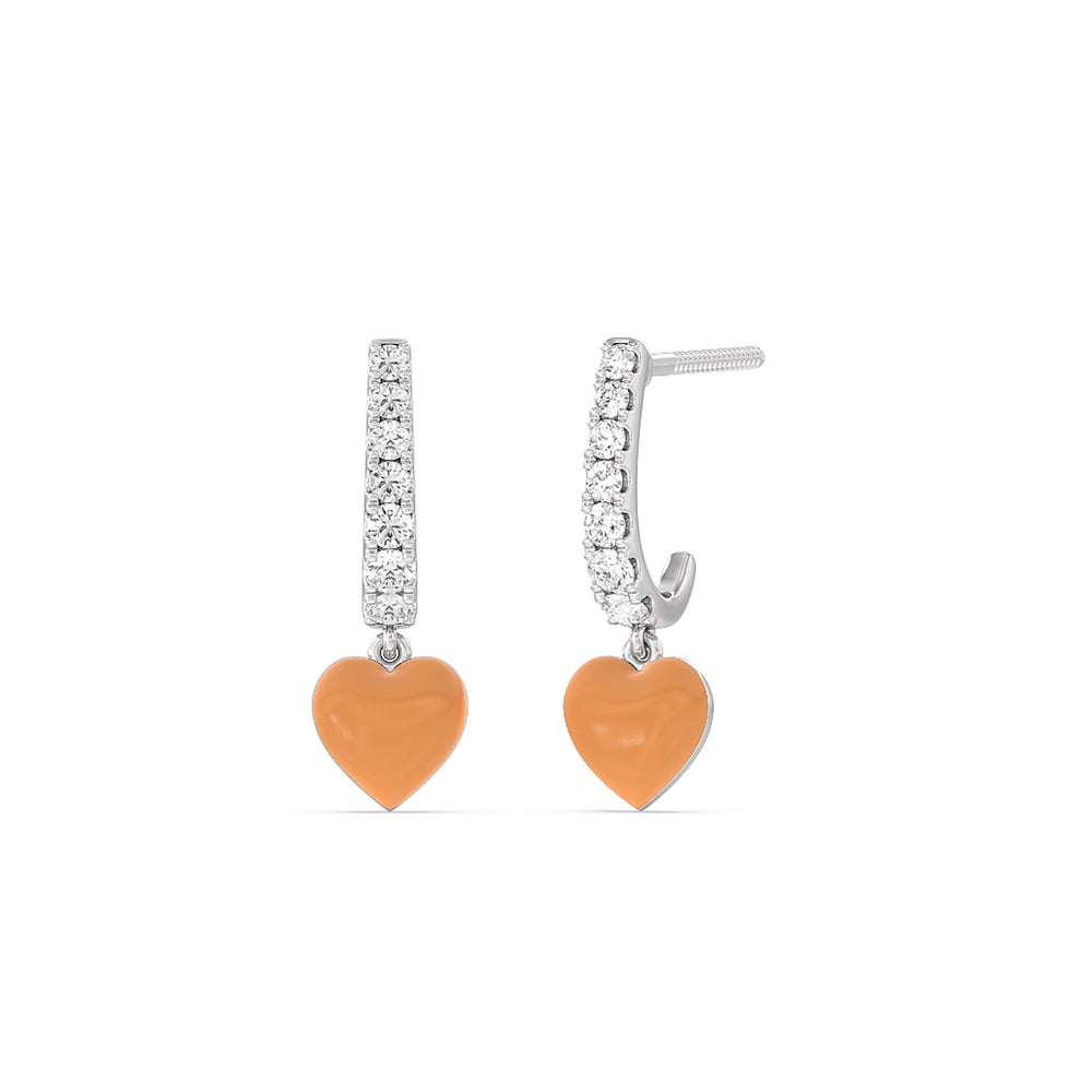 Classic Diamond Heart Huggies in Ceramic with 14KT White Gold / Coral / 1/3 Cut Diamond in 14KT White Gold / Coral / 1/3 view 1
