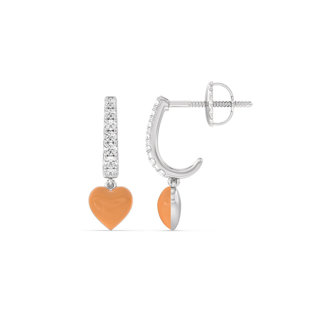 Classic Diamond Heart Huggies in Ceramic with Sterling Silver / Coral / 1/3 Cut Diamond in 14KT Sterling Silver / Coral / 1/3 view 2
