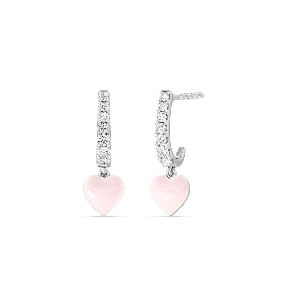 Classic Diamond Heart Huggies in Ceramic with 14KT White Gold / Lilac Blush / 1/3 Cut Diamond in 14KT White Gold / Lilac Blush / 1/3 view 1
