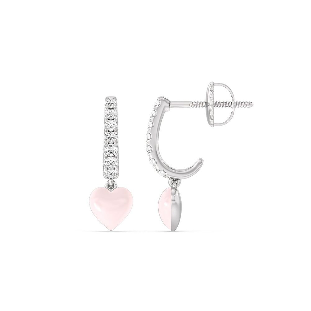 Classic Diamond Heart Huggies in Ceramic with Sterling Silver / Lilac Blush / 1/3 Cut Diamond in 14KT Sterling Silver / Lilac Blush / 1/3 view 2
