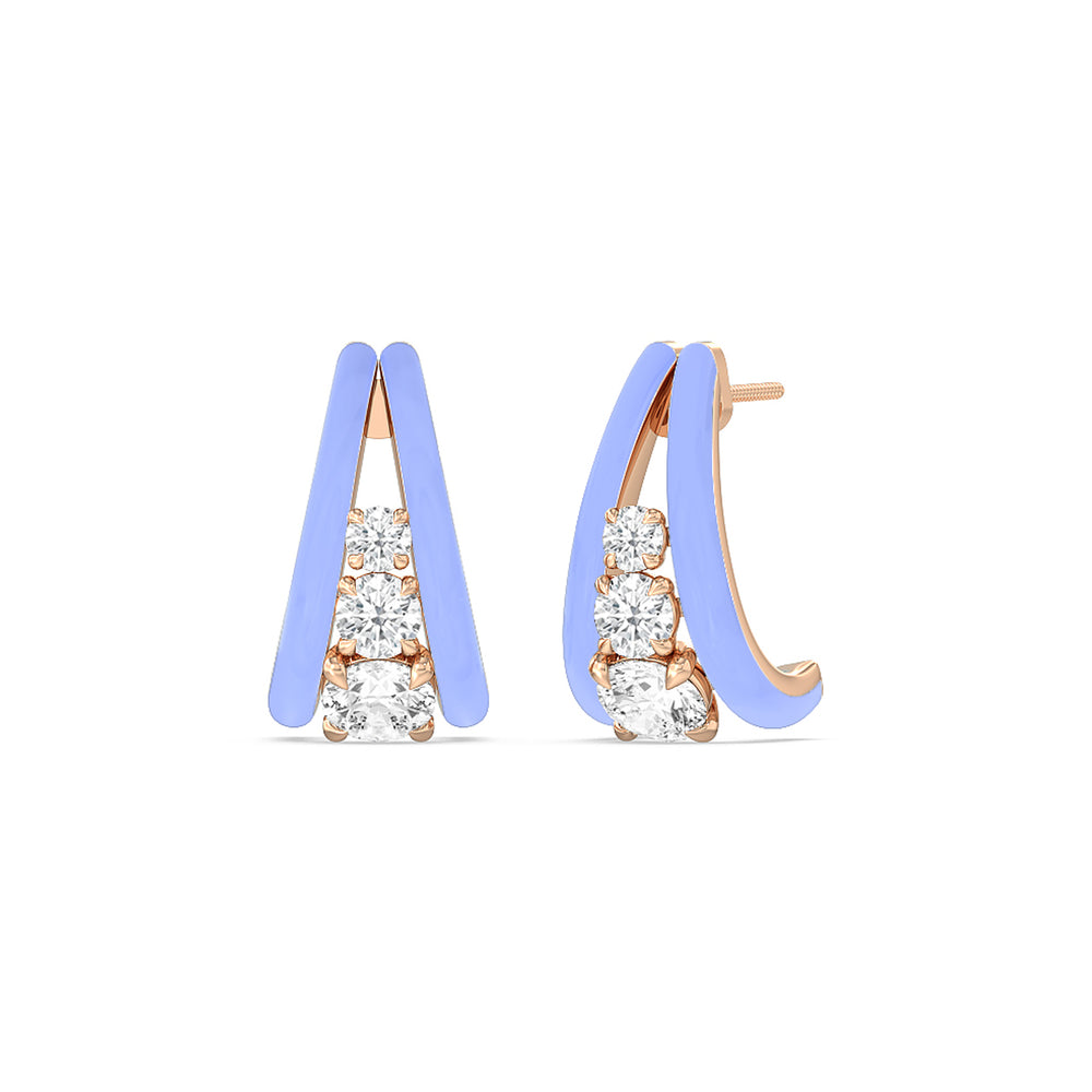 Tapered Trio Crescent Hoops in Ceramic with 14KT Rose Gold / Sky / 1 1/10 Cut Diamond in 14KT Rose Gold / Sky / 1 1/10 view 1
