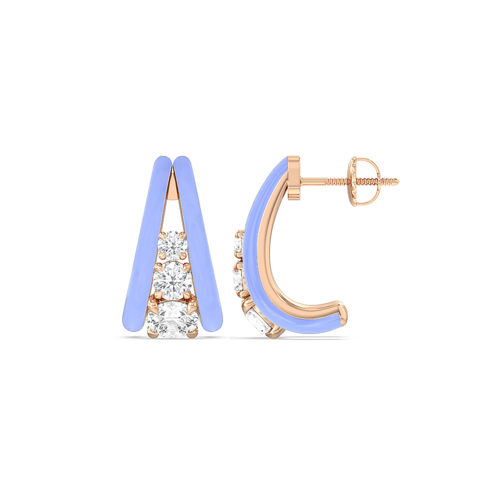 Tapered Trio Crescent Hoops in Ceramic with 14KT Rose Gold / Sky / 1 1/10 Cut Diamond in 14KT Rose Gold / Sky / 1 1/10 view 2
