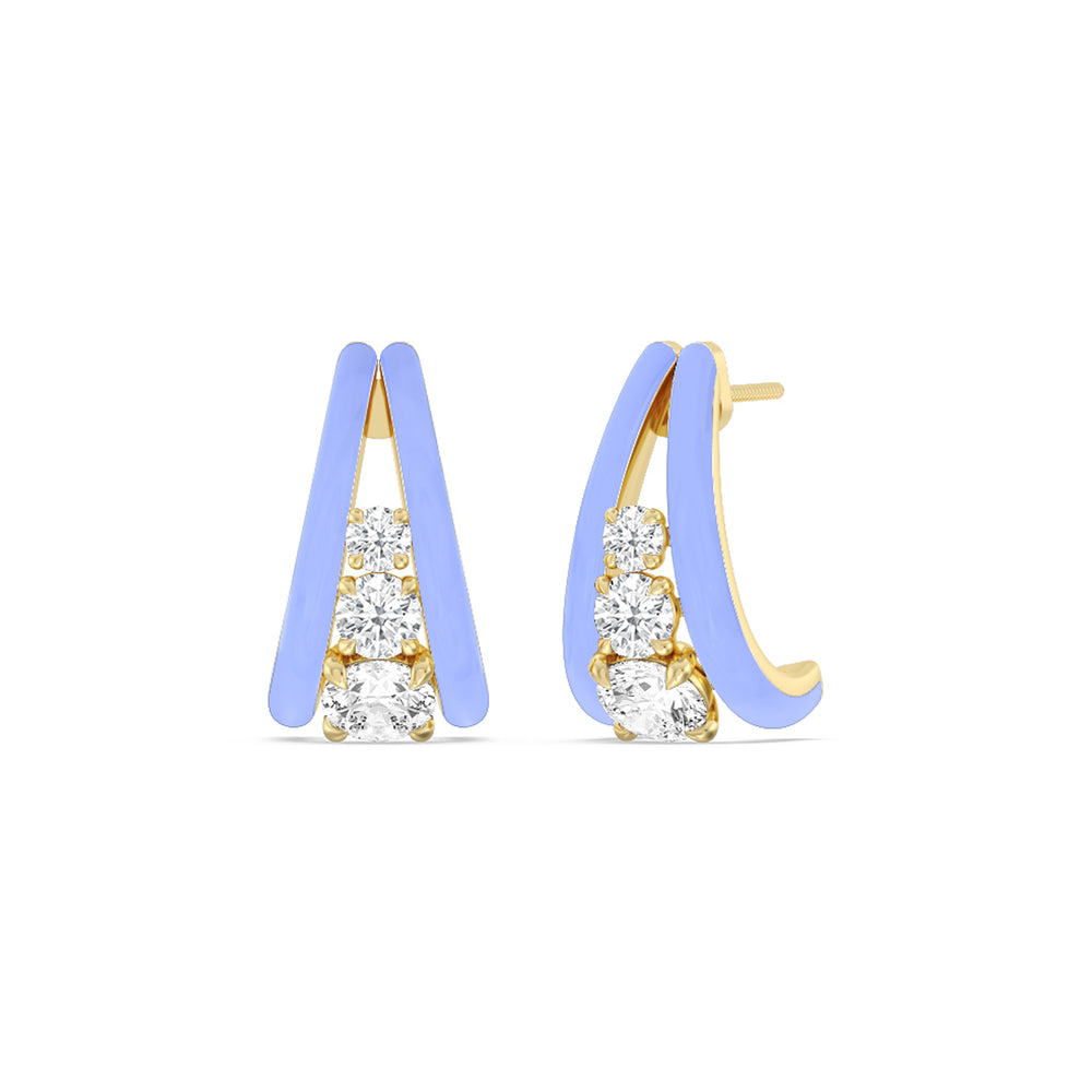 Tapered Trio Crescent Hoops in Ceramic with 14KT Yellow Gold / Sky / 1 1/10 Cut Diamond in 14KT Yellow Gold / Sky / 1 1/10 view 1
