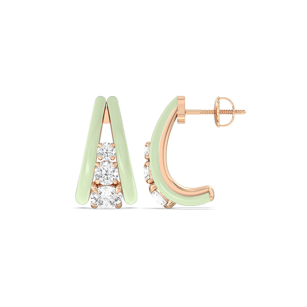 Tapered Trio Crescent Hoops in Ceramic with 14KT Rose Gold / Olive / 1 1/10 Cut Diamond in 14KT Rose Gold / Olive / 1 1/10 view 2
