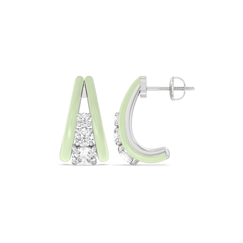 Tapered Trio Crescent Hoops in Ceramic with 14KT White Gold / Olive / 1 1/10 Cut Diamond in 14KT White Gold / Olive / 1 1/10 view 2
