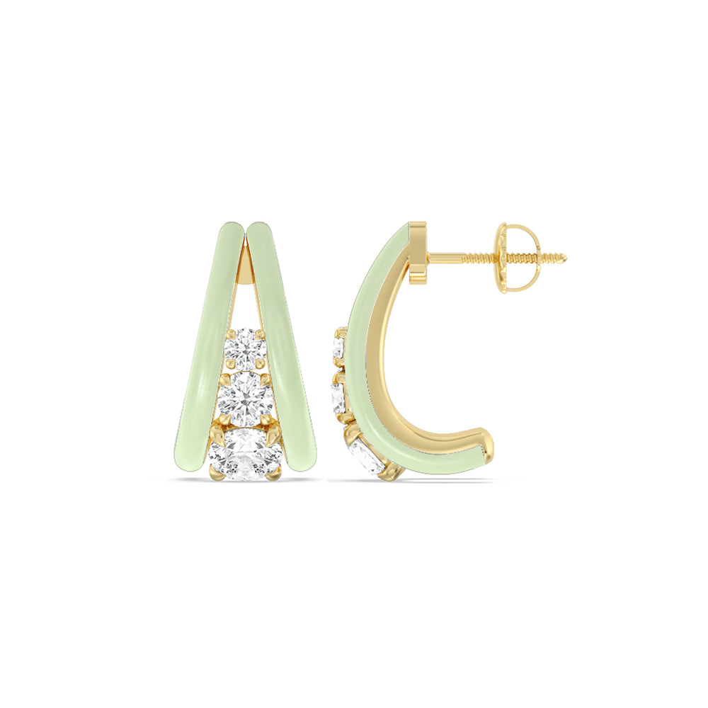 Tapered Trio Crescent Hoops in Ceramic with 14KT Yellow Gold / Olive / 1 1/10 Cut Diamond in 14KT Yellow Gold / Olive / 1 1/10 view 2
