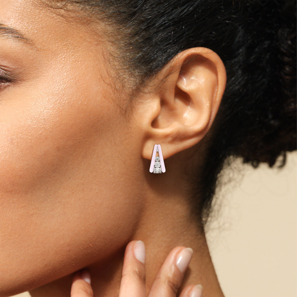 Model Wearing Tapered Trio Crescent Hoops in Ceramic view