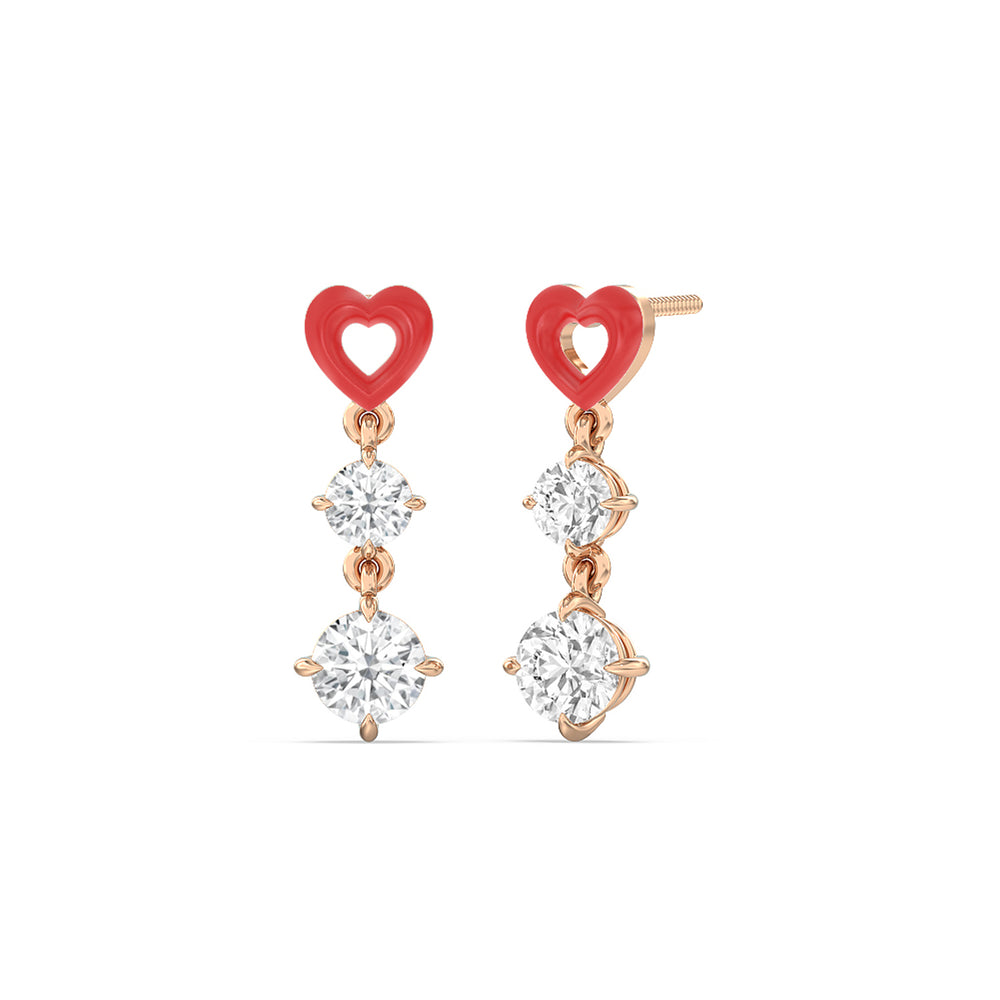 Heart Drop Earrings in Ceramic with 14KT Rose Gold / Hibiscus / 1 3/4 Cut Diamond in 14KT Rose Gold / Hibiscus / 1 3/4 view 1
