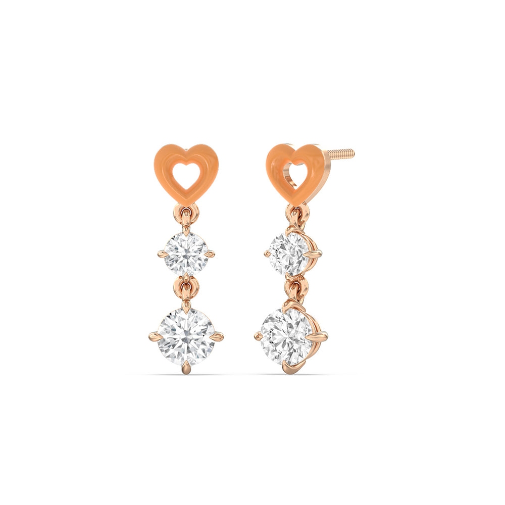 Heart Drop Earrings in Ceramic with 14KT Rose Gold / Coral / 1 3/4 Cut Diamond in 14KT Rose Gold / Coral / 1 3/4 view 1
