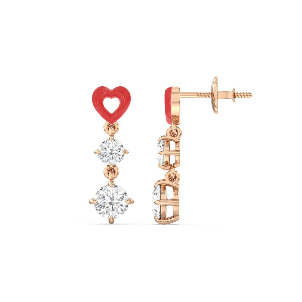 Heart Drop Earrings in Ceramic with 14KT Rose Gold / Hibiscus / 1 3/4 Cut Diamond in 14KT Rose Gold / Hibiscus / 1 3/4 view 2
