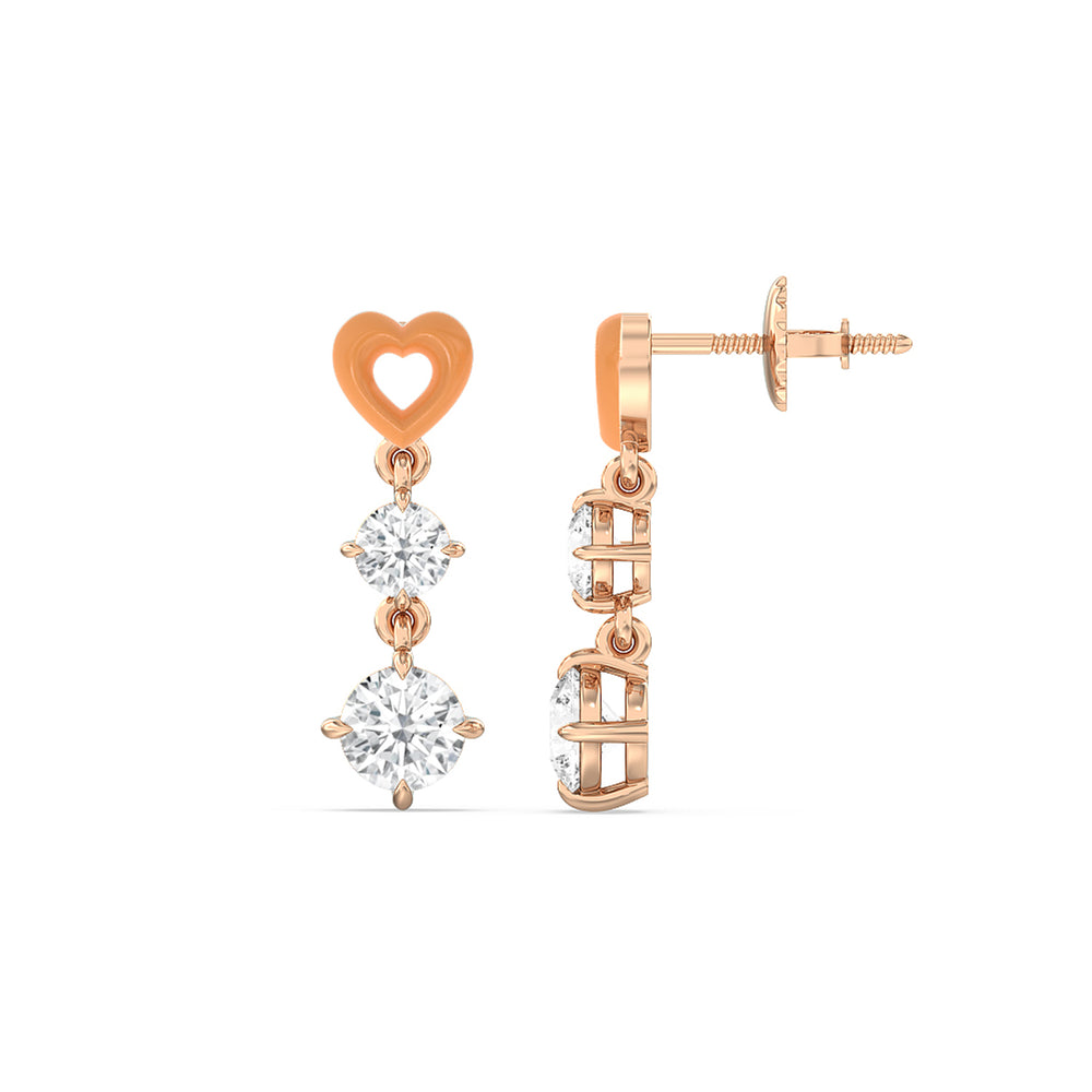 Heart Drop Earrings in Ceramic with 14KT Rose Gold / Coral / 1 3/4 Cut Diamond in 14KT Rose Gold / Coral / 1 3/4 view 2
