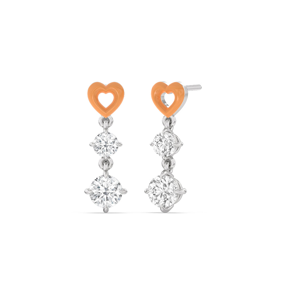 Heart Drop Earrings in Ceramic with 14KT White Gold / Coral / 1 3/4 Cut Diamond in 14KT White Gold / Coral / 1 3/4 view 1
