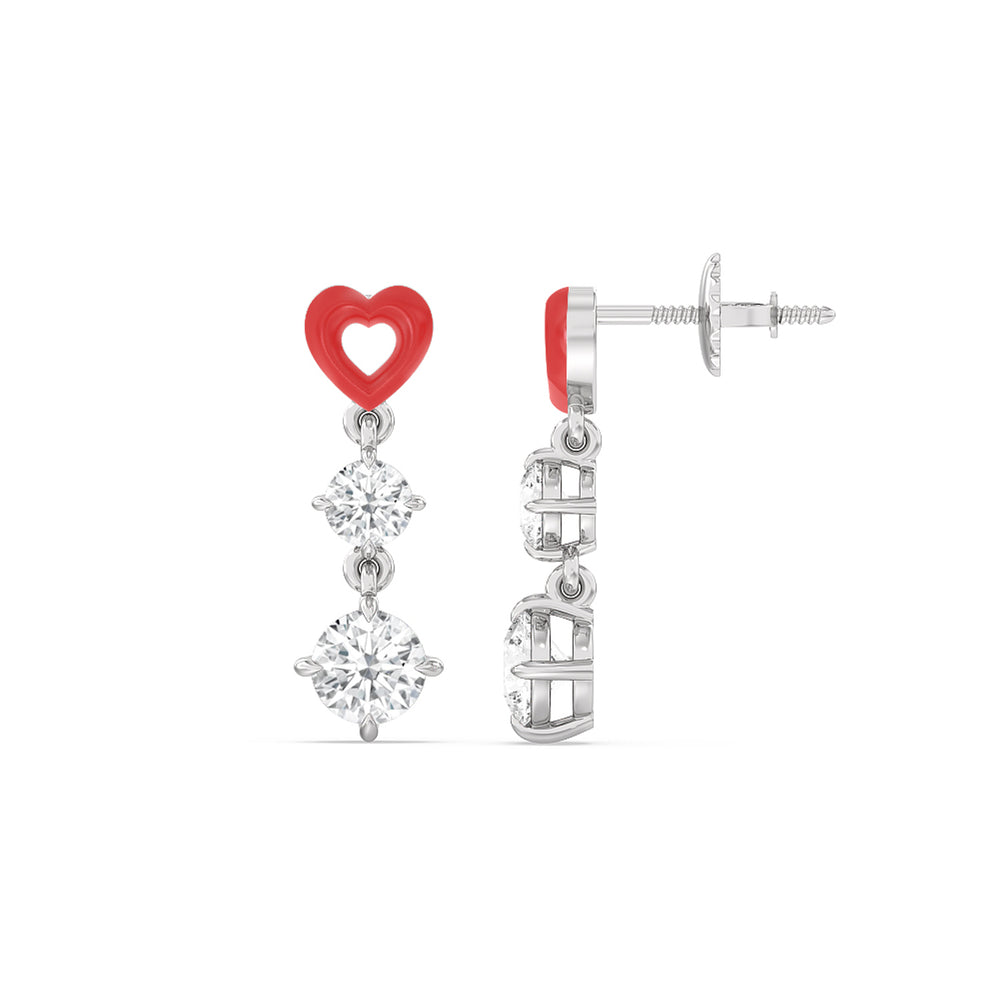 Heart Drop Earrings in Ceramic with 14KT White Gold / Hibiscus / 1 3/4 Cut Diamond in 14KT White Gold / Hibiscus / 1 3/4 view 2
