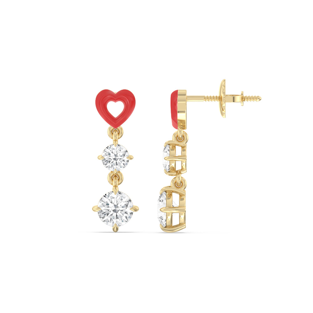 Heart Drop Earrings in Ceramic with 14KT Yellow Gold / Hibiscus / 1 3/4 Cut Diamond in 14KT Yellow Gold / Hibiscus / 1 3/4 view 2
