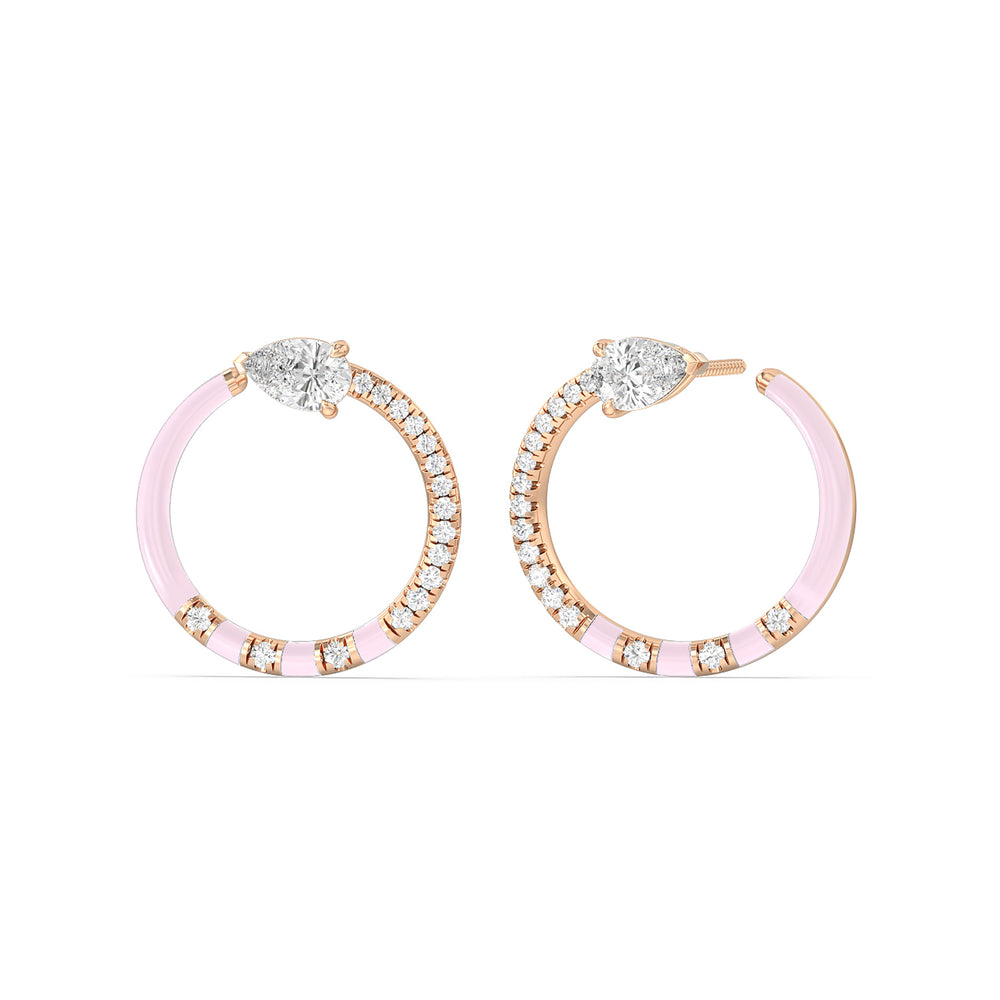 Half Diamond Pear Hoops in Ceramic with 14KT Rose Gold / Lavender Rose / 1 1/3 Cut Diamond in 14KT Rose Gold / Lavender Rose / 1 1/3 view 1
