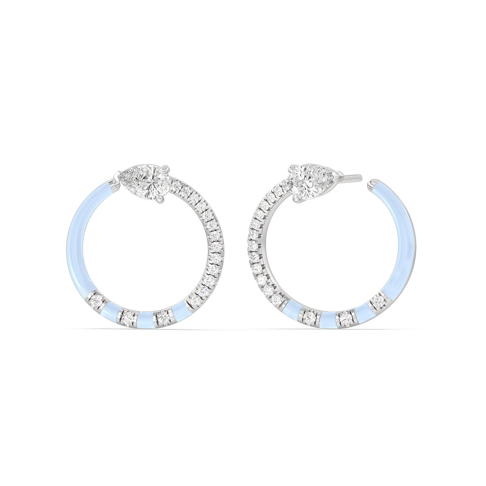 Half Diamond Pear Hoops in Ceramic with 14KT White Gold / Mist / 1 1/3 Cut Diamond in 14KT White Gold / Mist / 1 1/3 view 1
