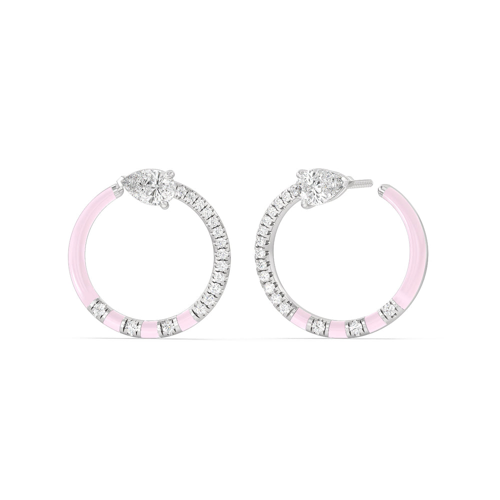 Half Diamond Pear Hoops in Ceramic with 14KT White Gold / Lavender Rose / 1 1/3 Cut Diamond in 14KT White Gold / Lavender Rose / 1 1/3 view 1
