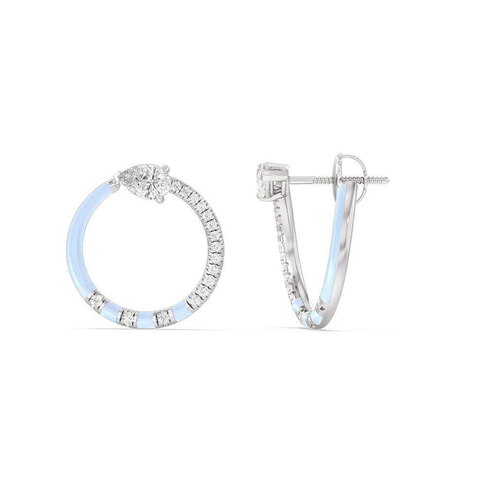 Half Diamond Pear Hoops in Ceramic with 14KT White Gold / Mist / 1 1/3 Cut Diamond in 14KT White Gold / Mist / 1 1/3 view 2
