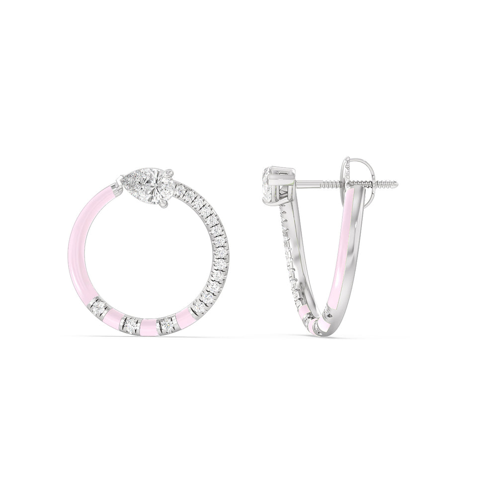Half Diamond Pear Hoops in Ceramic with 14KT White Gold / Lavender Rose / 1 1/3 Cut Diamond in 14KT White Gold / Lavender Rose / 1 1/3 view 2
