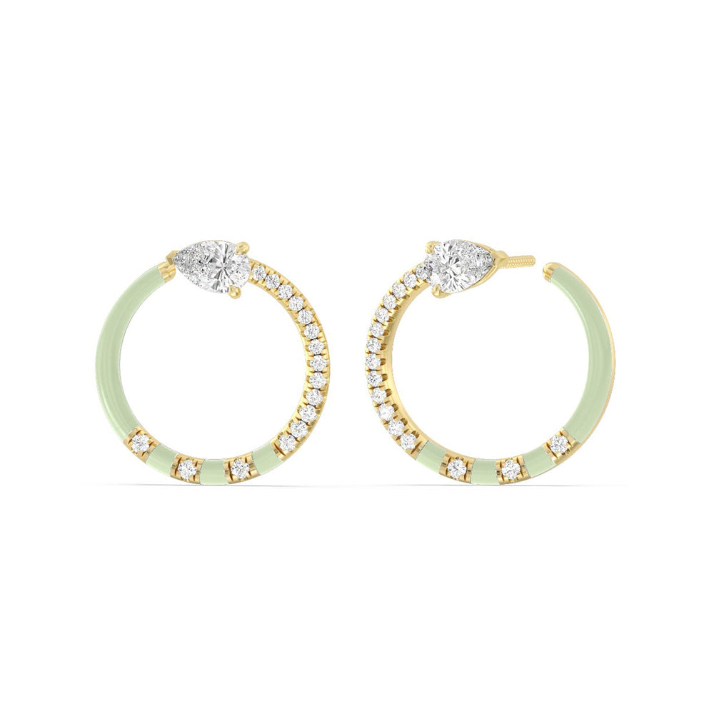 Half Diamond Pear Hoops in Ceramic with 14KT Yellow Gold / Olive / 1 1/3 Cut Diamond in 14KT Yellow Gold / Olive / 1 1/3 view 1
